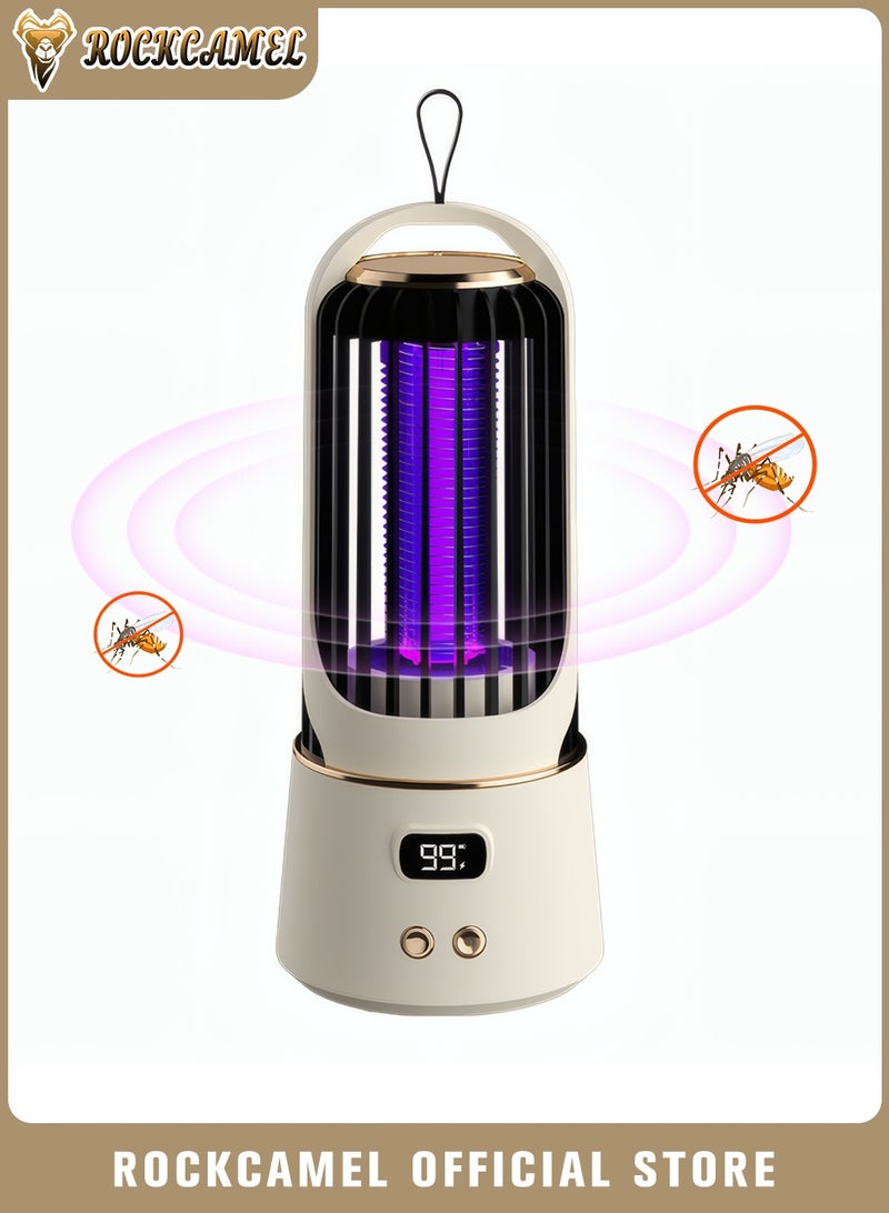 ROCKCAMEL Portable Mosquito Killer Lamp, USB Rechargeable Electric Bug Zapper with Digital Display & 3-Timer, Build-in 2400mAh Battery, 2-in-1 Mosquito Killer Lamp & Flame Effect Mood Light, Hanging/Desktop, Beige - Image 1